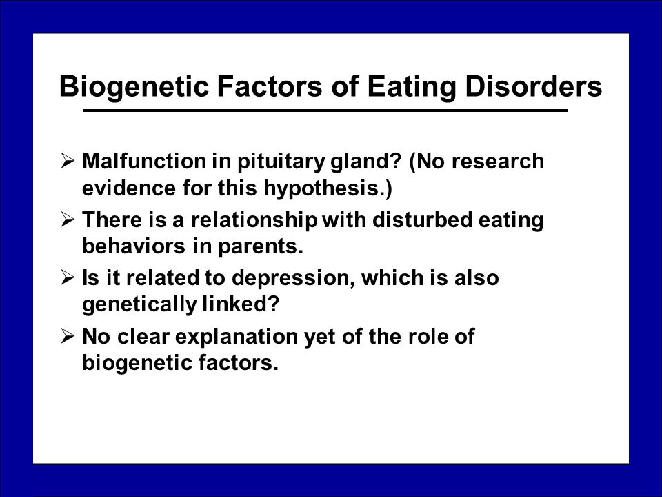 Eating disorders and a psychological factors